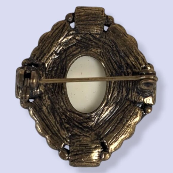 Vintage Dark Rhinestone Cameo Brooch - Picture 4 of 6